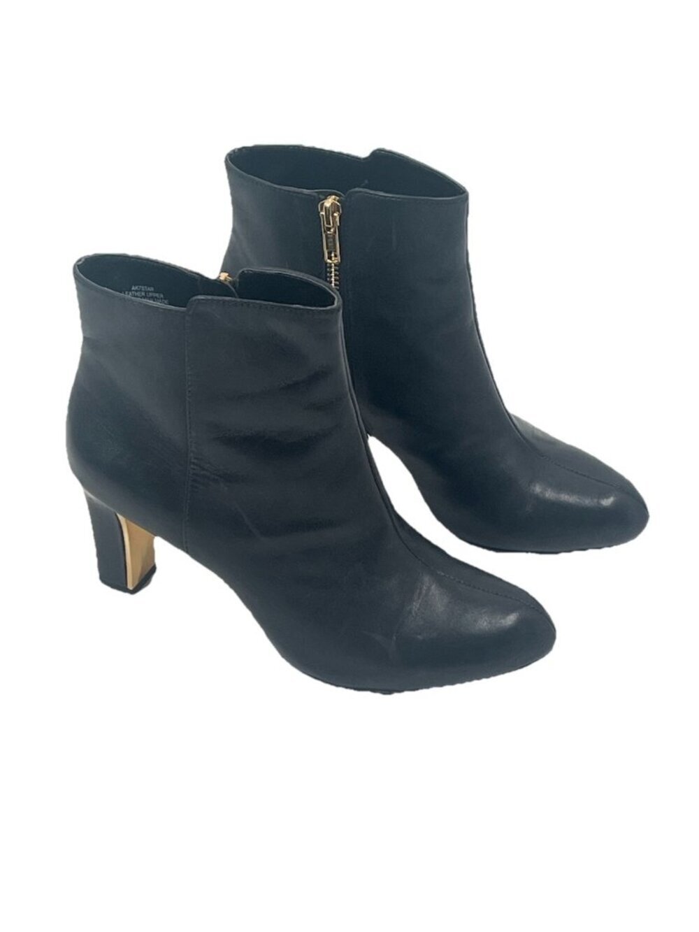 Anne Klein Black Leather Ankle Boots Block Heel Zip Booties Minimalist Chic